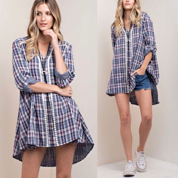 Dresses & Skirts - plaid shirt top/dress (Blue)